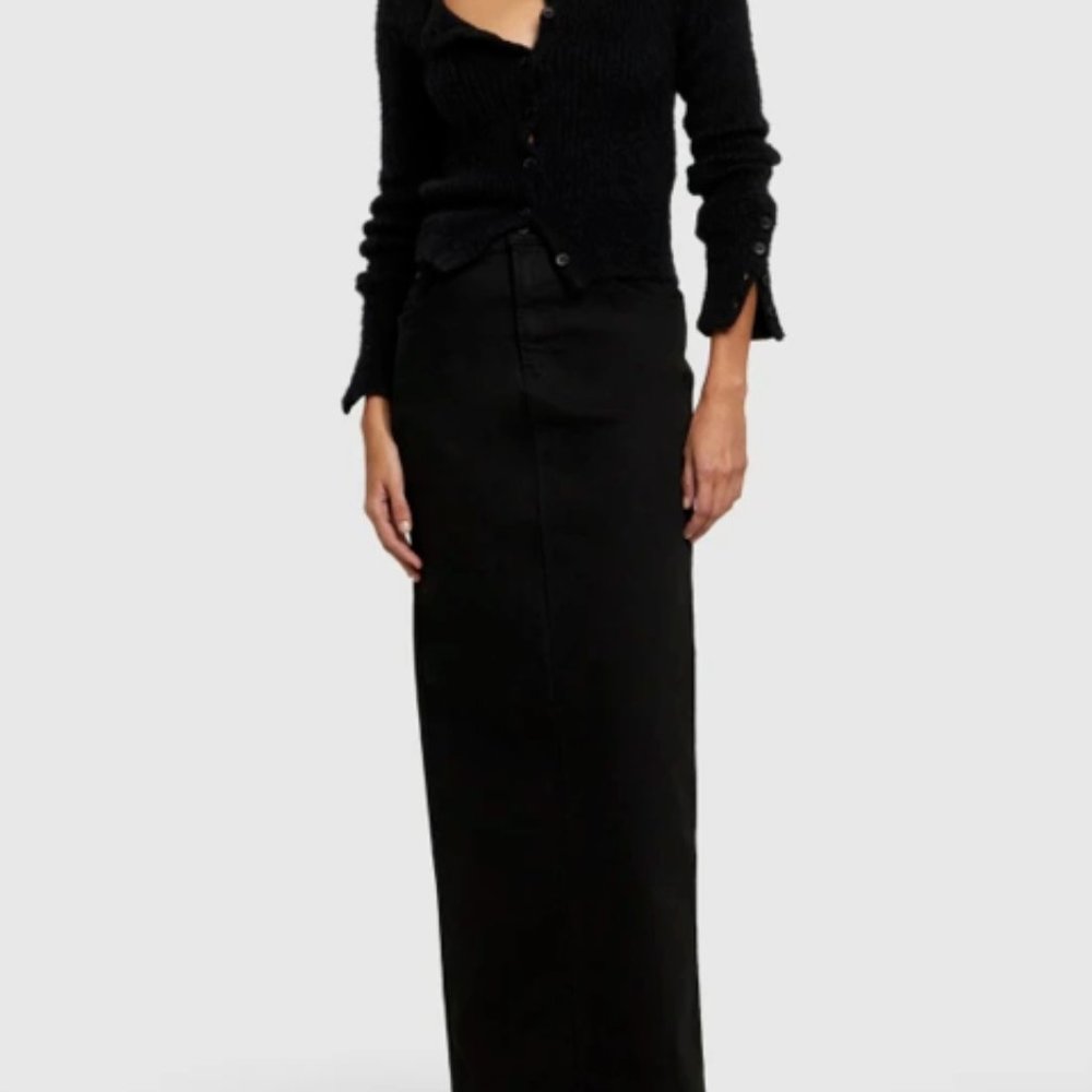 MOTHER The Flagpole Denim Maxi Skirt in Pitch Size 28 NEW